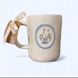 Rae Dunn Cream Mug with “April showers bring May flowers” and White Goose